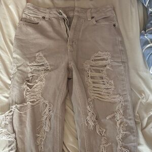 American Eagle Outfitters Distressed Crème Boyfriend Jeans